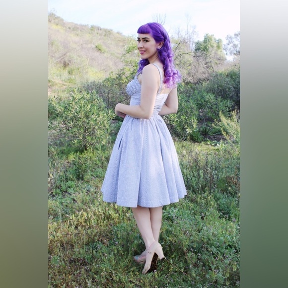 The Trashy Diva Apple Tart Dress Seersucker Ruffle Bust Size 4 Swing Dress - Picture 11 of 11